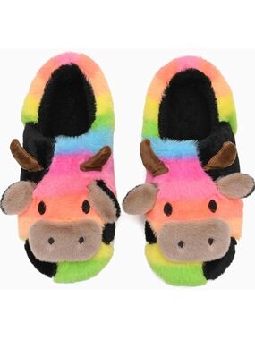 Rainbow Cow Plush Slippers